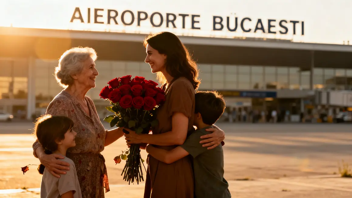 Retrouvailles famille Bucarest, joie senior