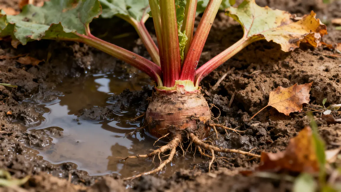 rhubarbe collet eau stagnante boue froide
