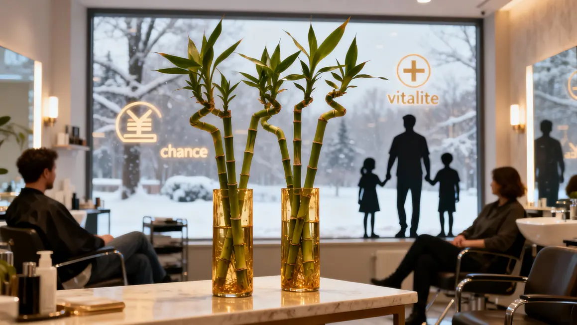 Trois tiges de bambou porte-bonheur Feng Shui salon hiver