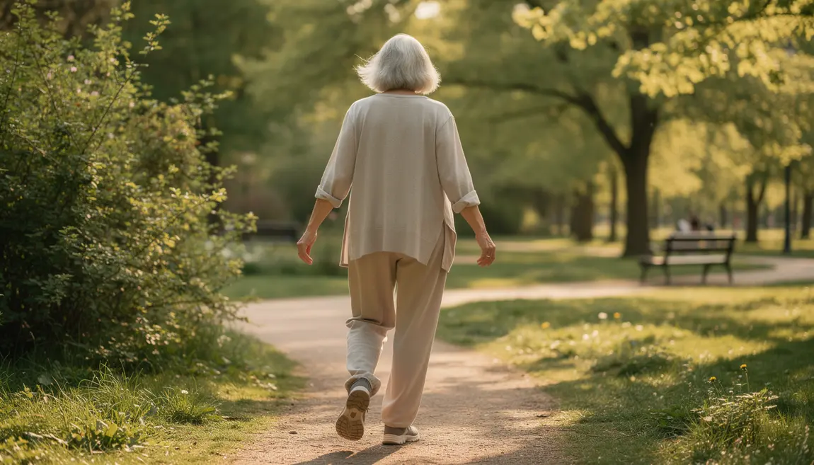 senior marche dehors vitalite dans parc