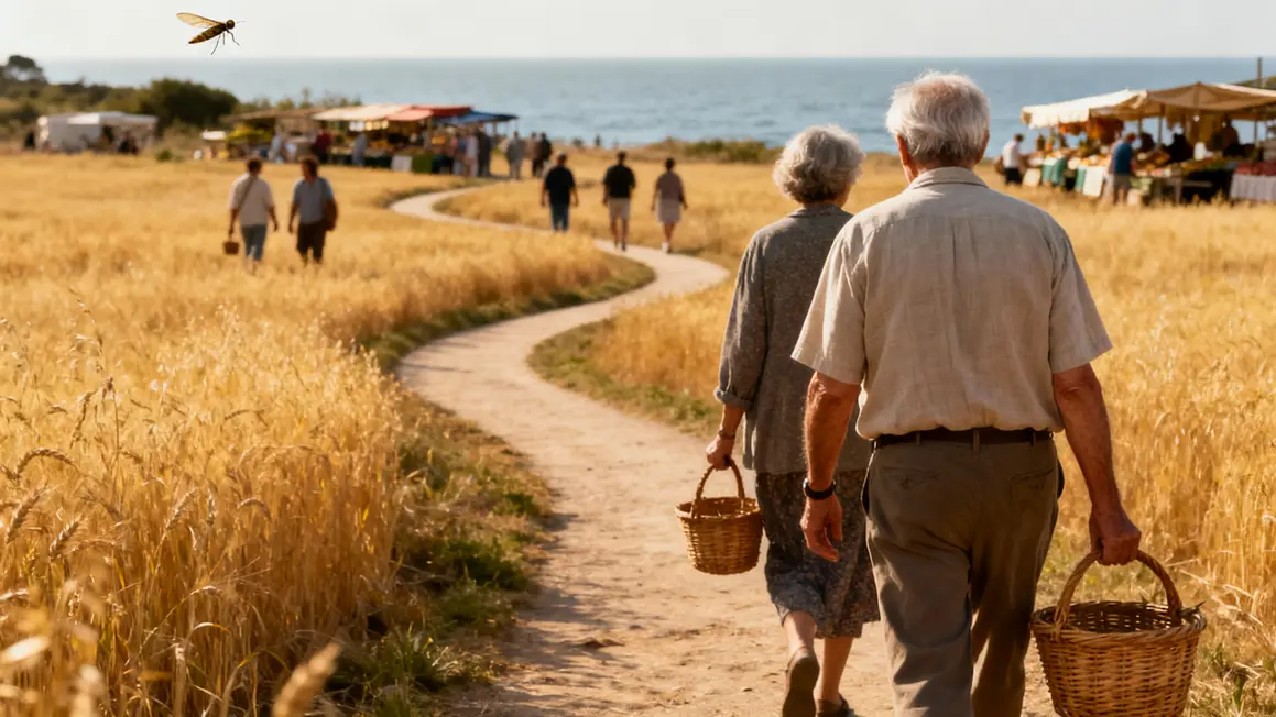 Seniors sur sentier champs méditerranée Espagne rando