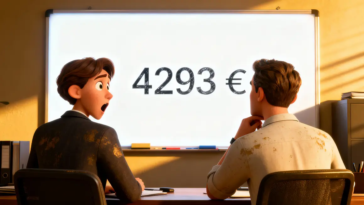 Tableau 4293 euros, personnages bureau sans visage