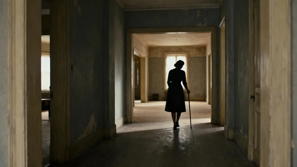Femme seule dans un couloir de maison ancienne