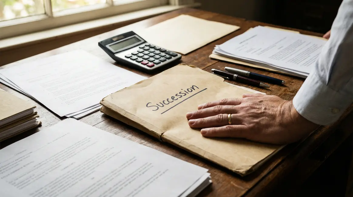 Papiers officiels succession et calculatrice