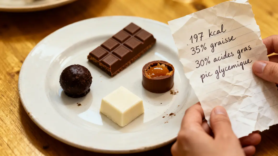 Chocolats calories et graisses au tableau