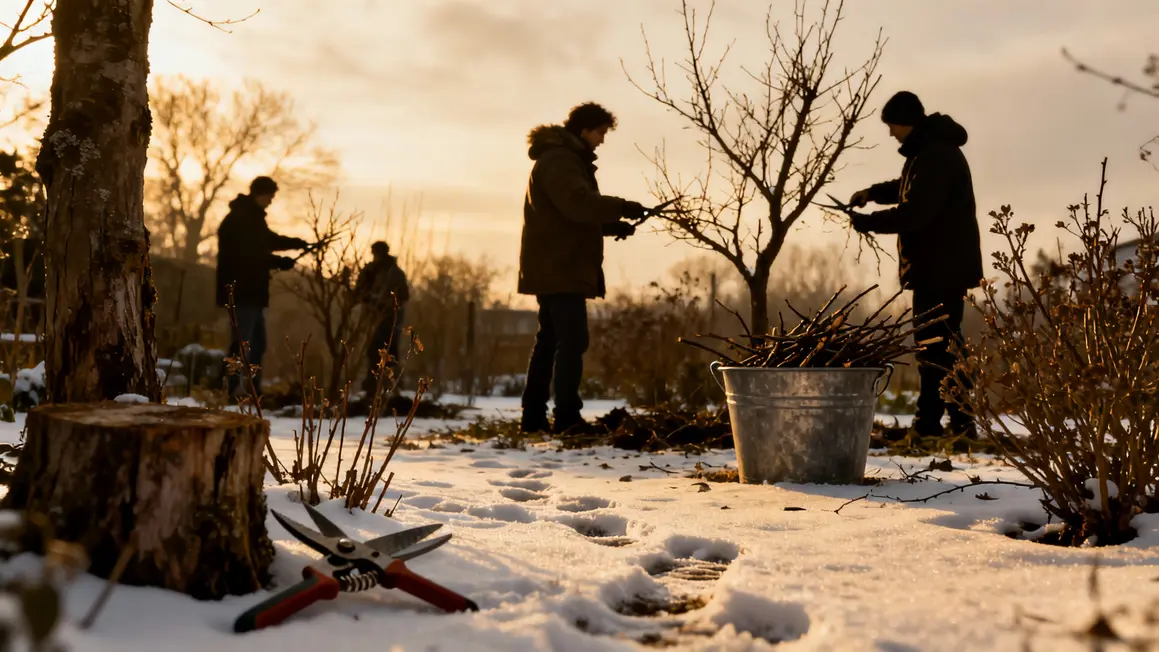 Hiver taille arbuste jardin collectif décembre