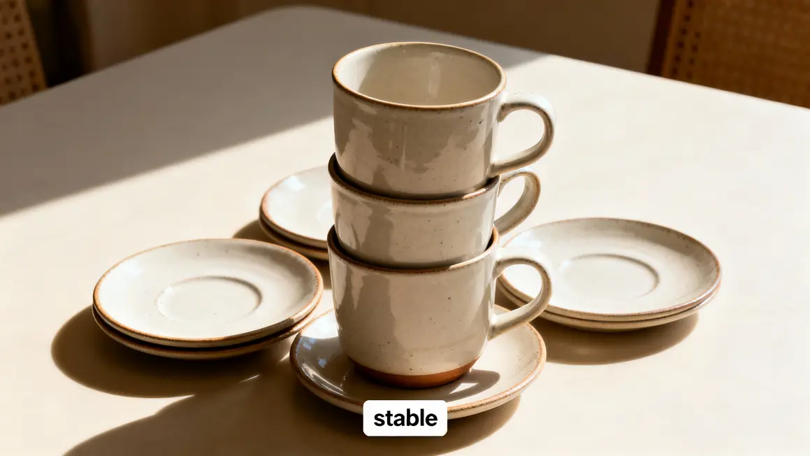 Tasses imbriquées méthode stable japonaise sur soucoupes