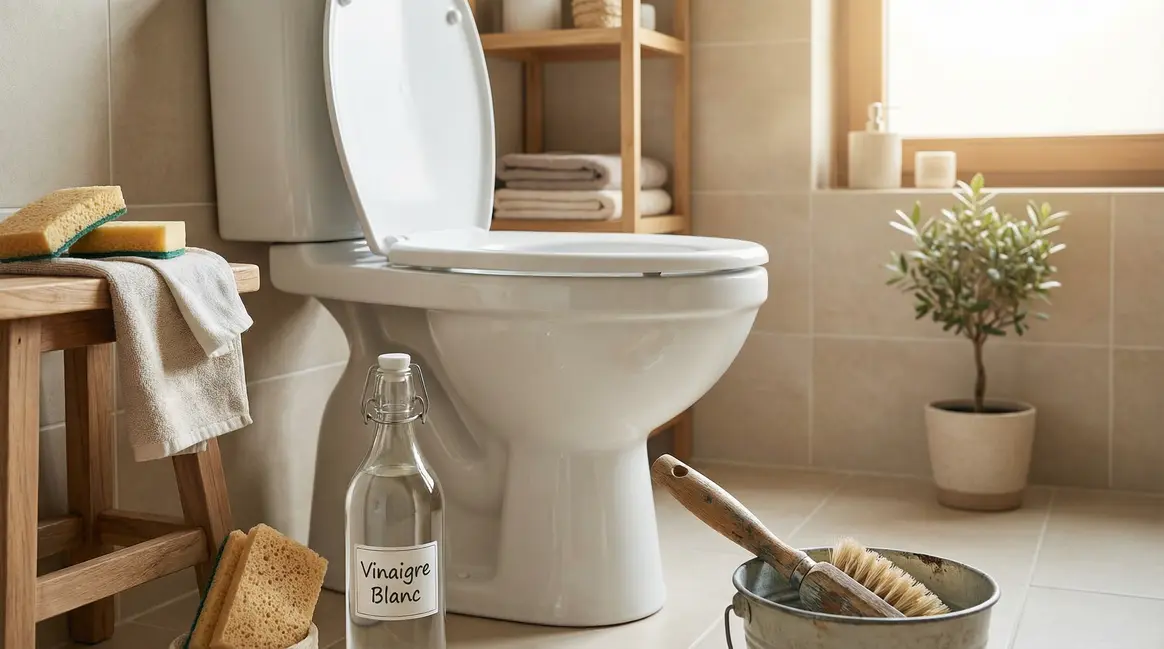 cuvette toilettes propre bouteille vinaigre blanc nettoyage