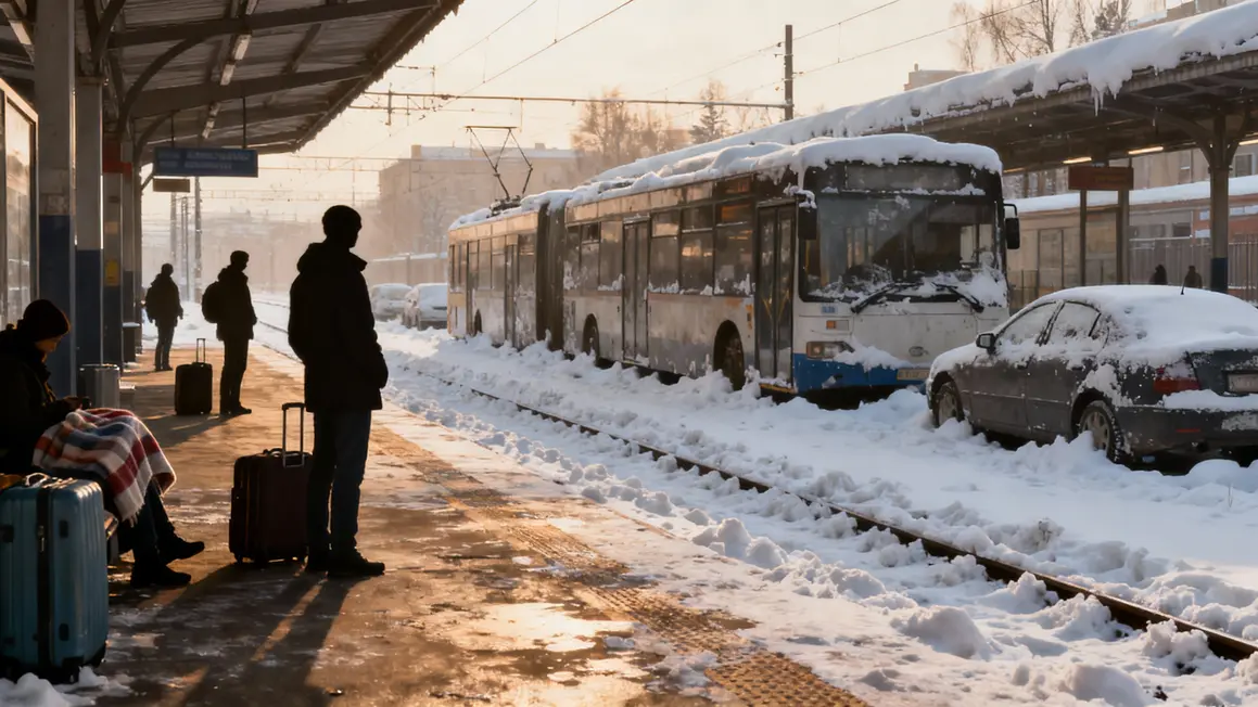 Gare sous neige transports bloques tempete 2010