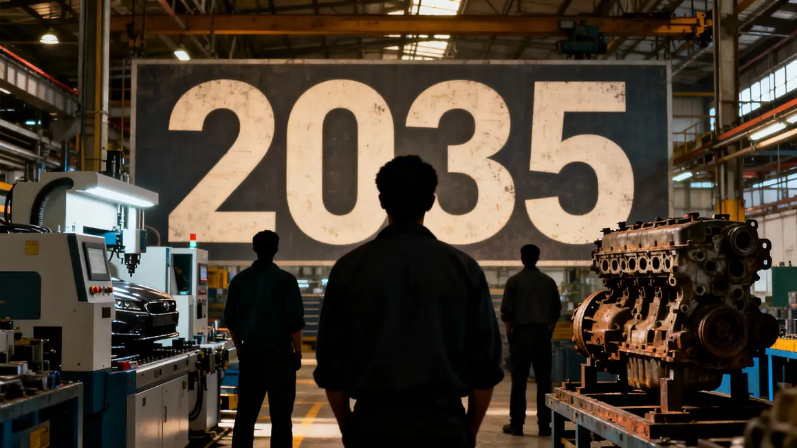 usine auto affichage 2035 ouvriers contraste