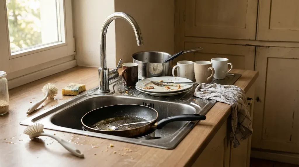 vaisselle non lavee evier cuisine moderne