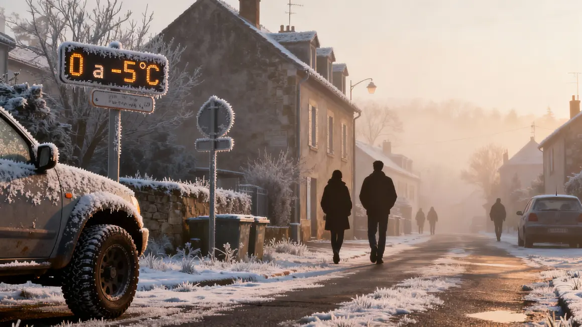 rue village france givre brouillard froid