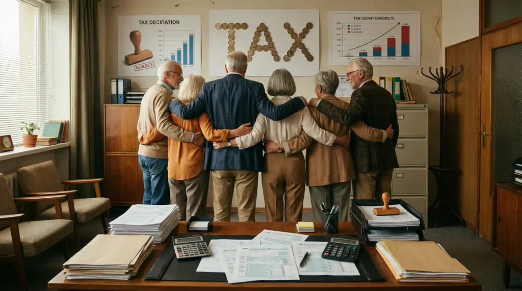 Seniors soulagés devant papiers fiscaux 2026