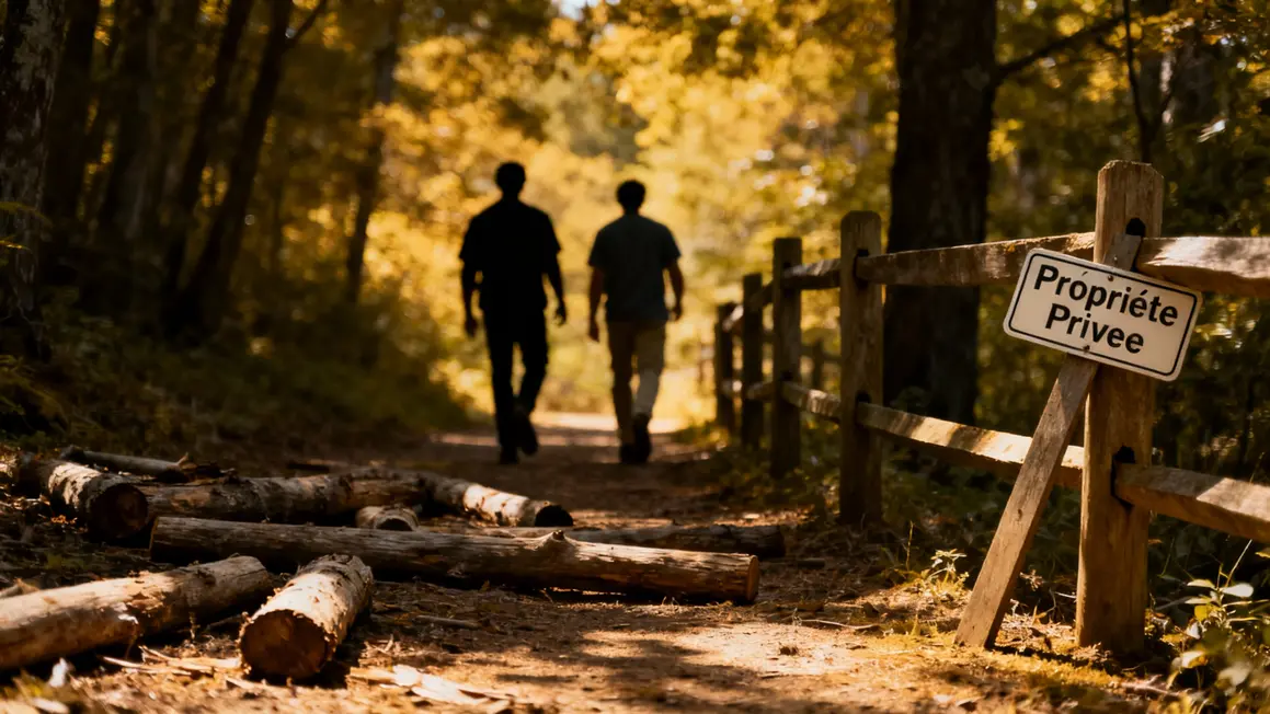 Sentier forêt bois mort panneau propriété privée loi