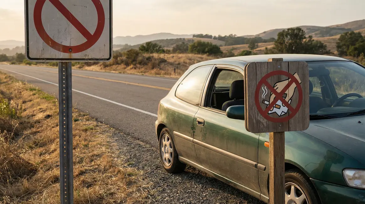 Main jette un mégot et papier voiture, amende, route, loi
