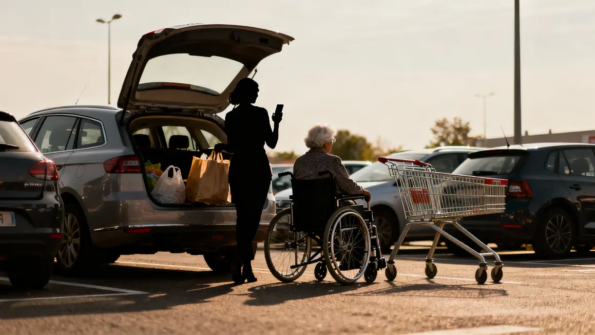 scene parking supermarche amende aide fauteuil