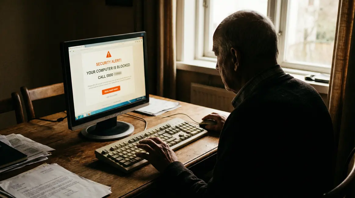 senior devant ordinateur faux site retraite
