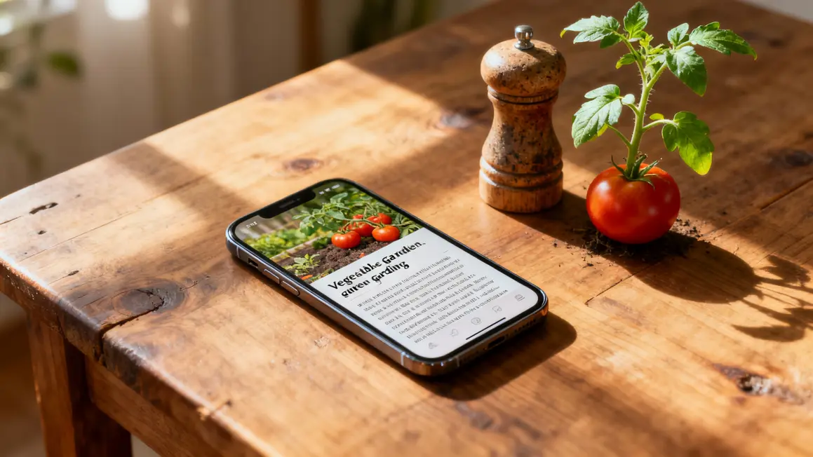 Téléphone avec article potager, moulin à poivre, plant de tomate