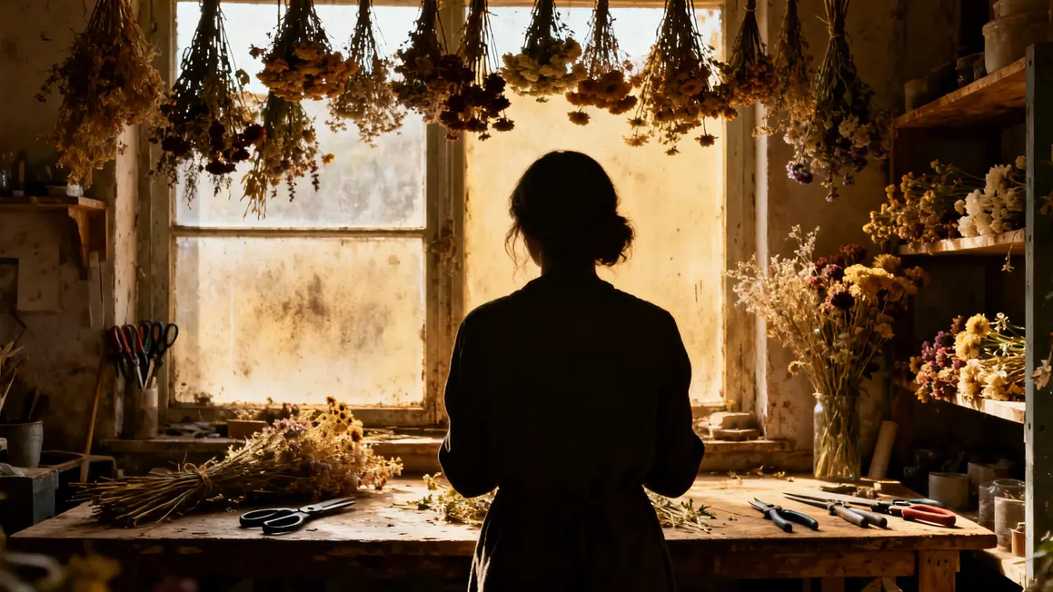 fleuriste atelier bouquets fleurs séchées suspendus