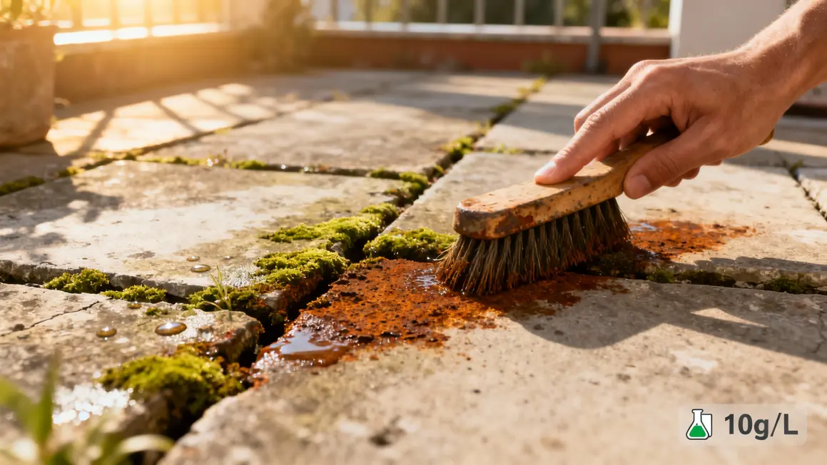 Balai brosse sur mousse terrasse 10g litre entretien
