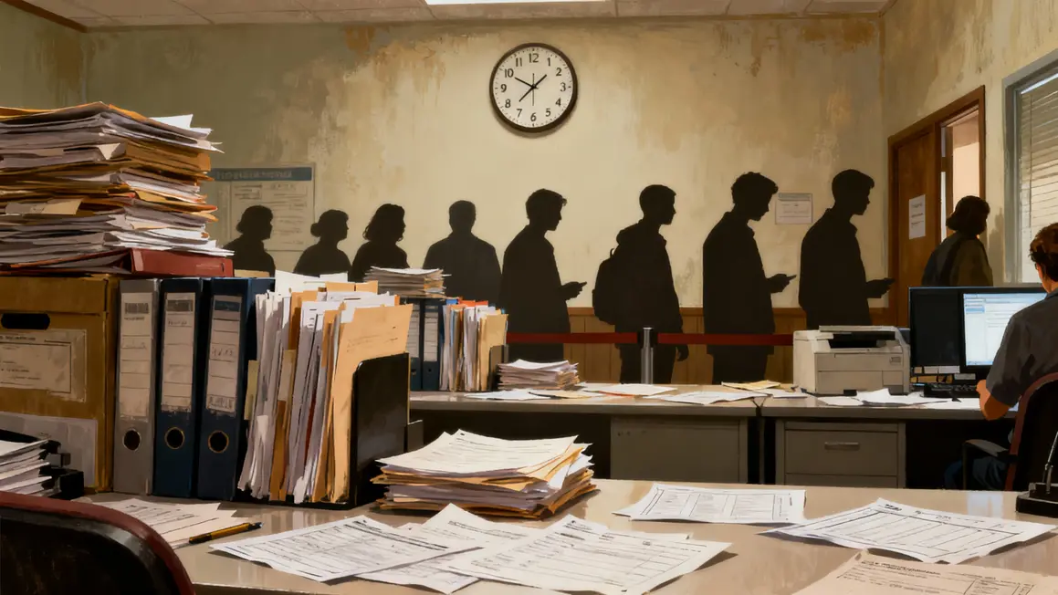 dossiers empilés bureau RSI files attente