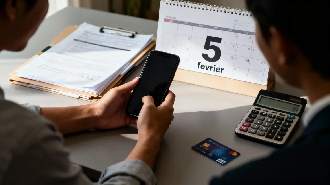 Calculatrice et smartphone CAF paiement 5 février