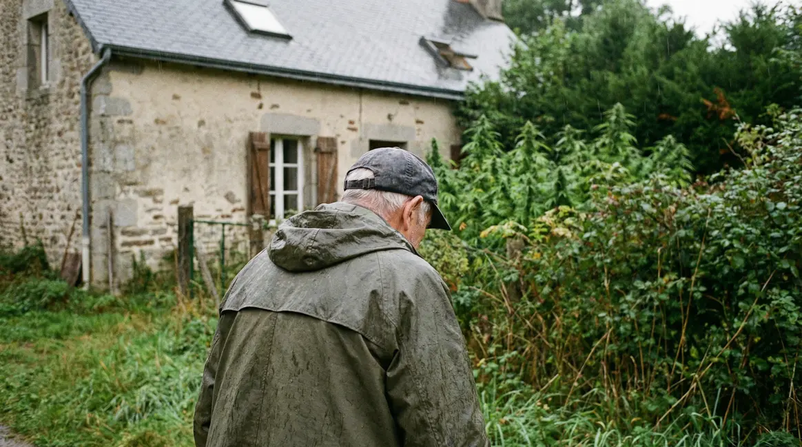 Homme âgé inquiet dans jardin avec cannabis à Chalonnes-sur-Loire