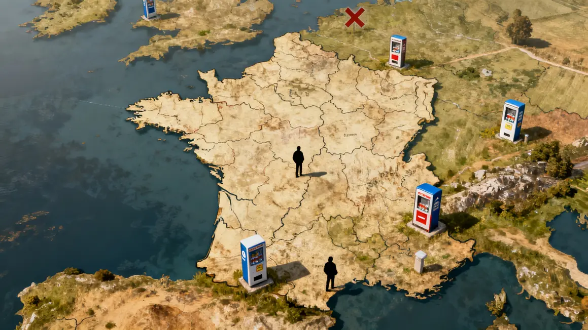 Carte des distributeurs automatiques accessibles en France, villages et villes