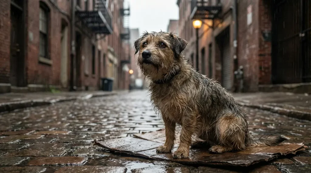 chien sous pluie carton mouillé Amiens