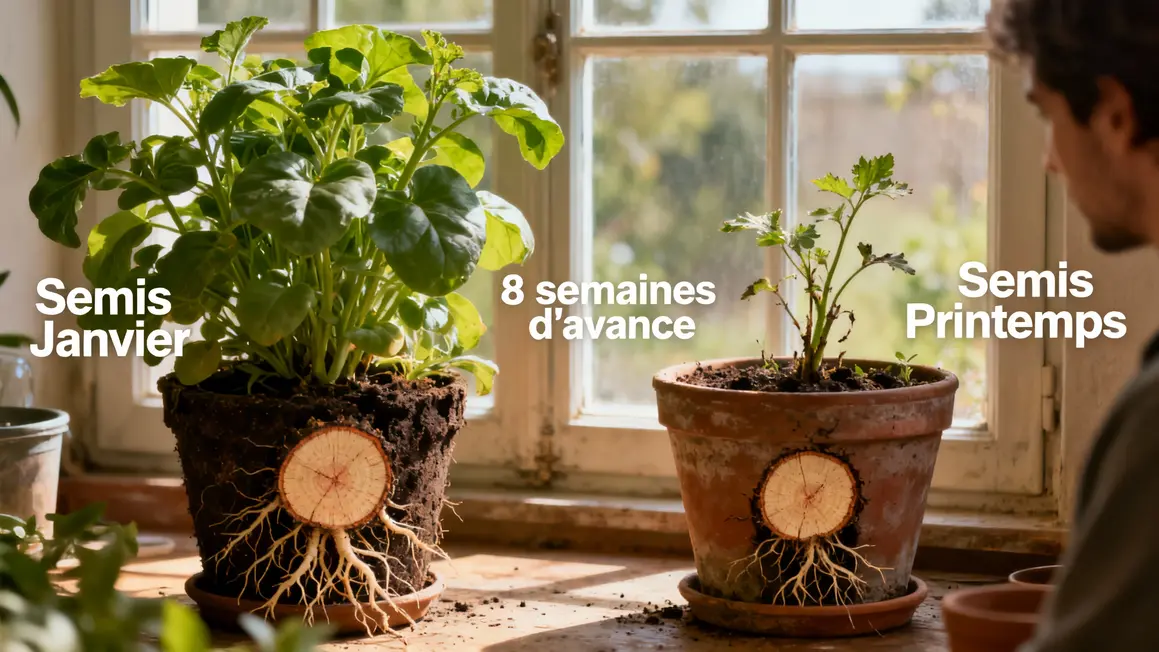 Plantes robustes semis janvier vs printemps racines fenêtre