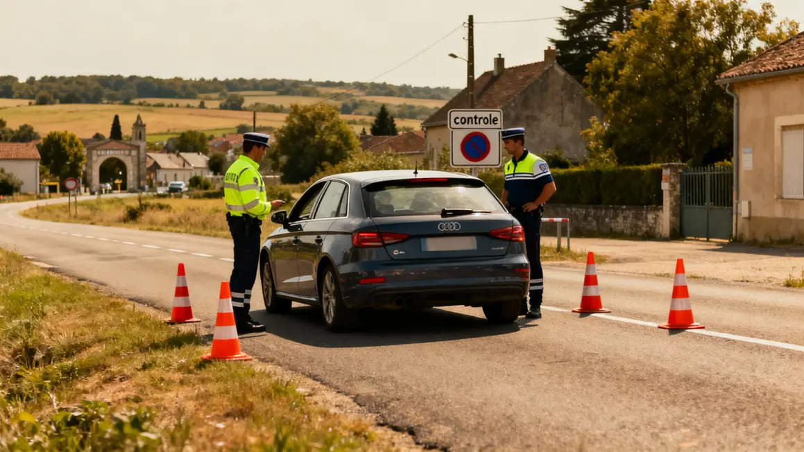 Police contrôle feux antibrouillard route campagne