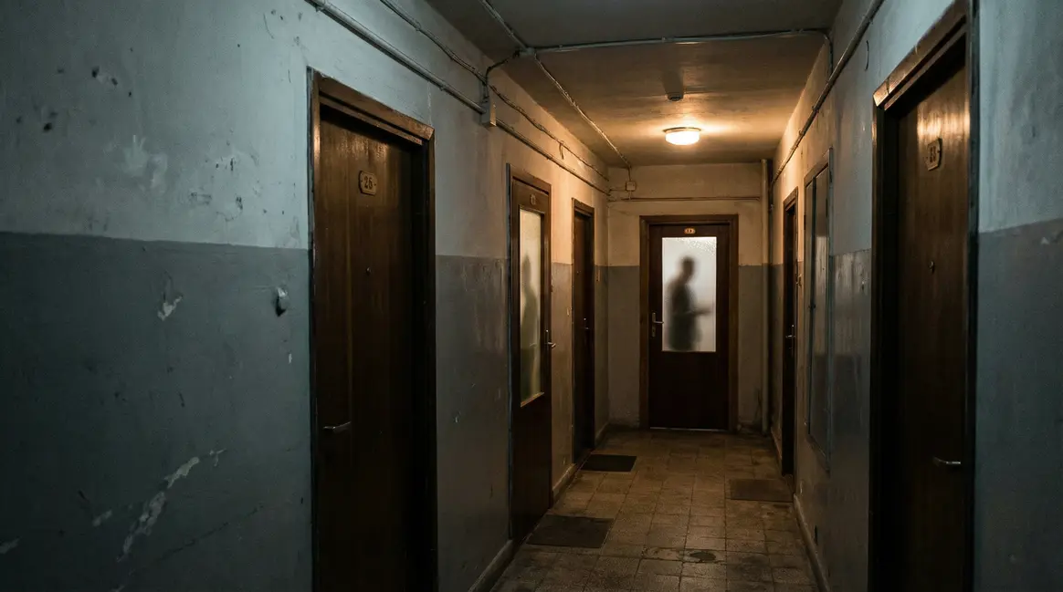 Silhouettes anonymes couloir HLM nuit