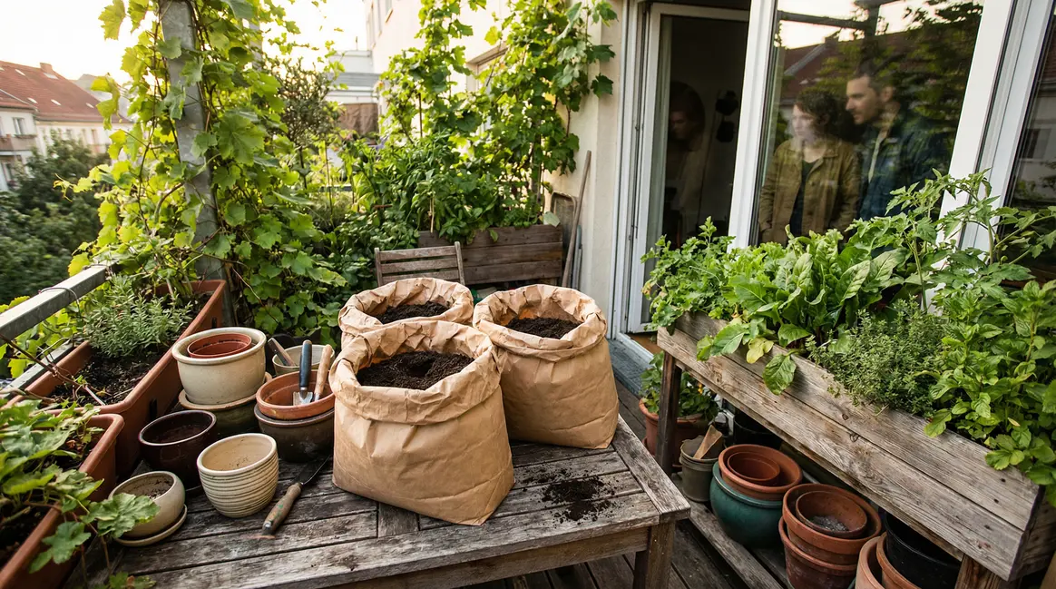 Culture de pomme de terre en sac sur balcon urbain