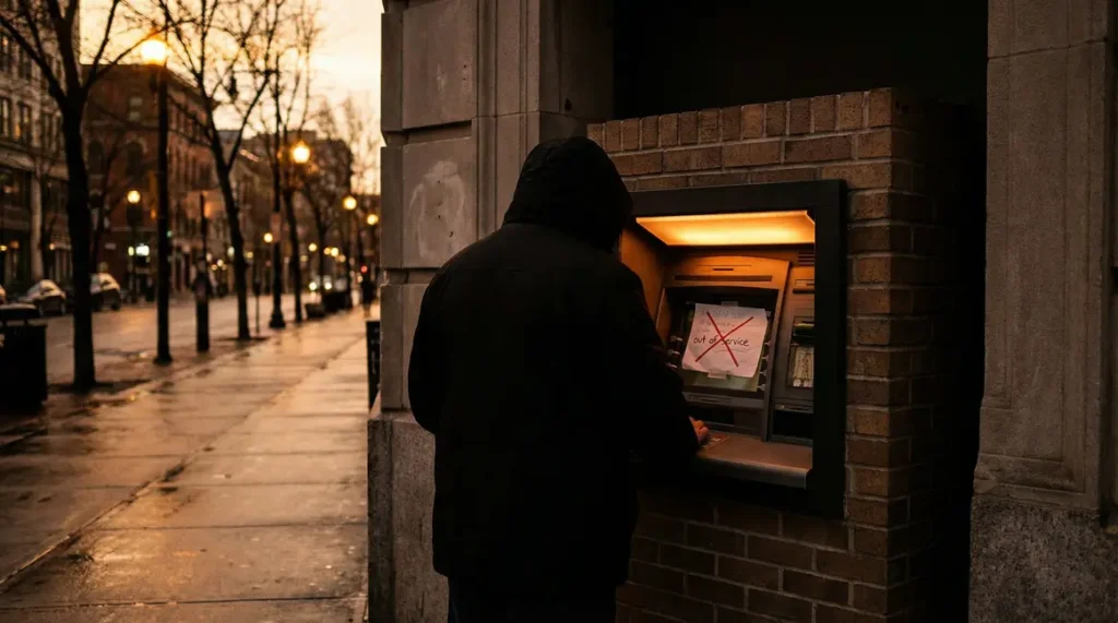 Distributeur billets signal fermeture rue