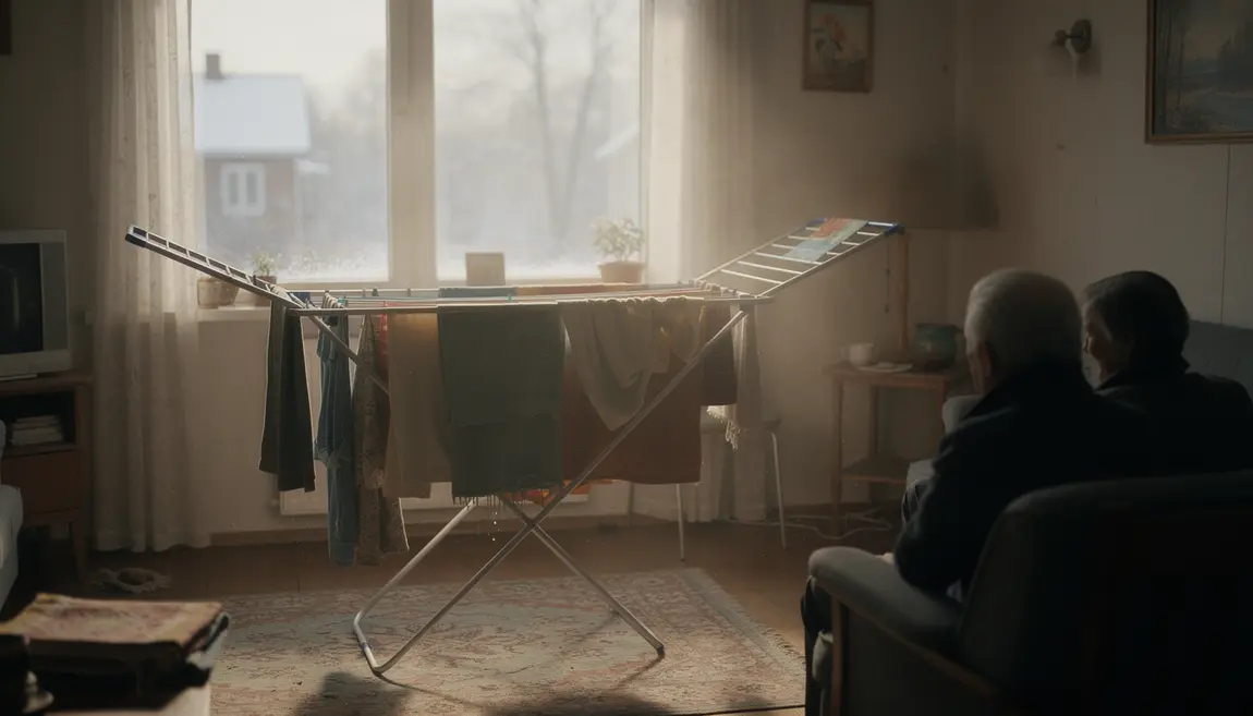 Etendoir charge de linge humide hiver