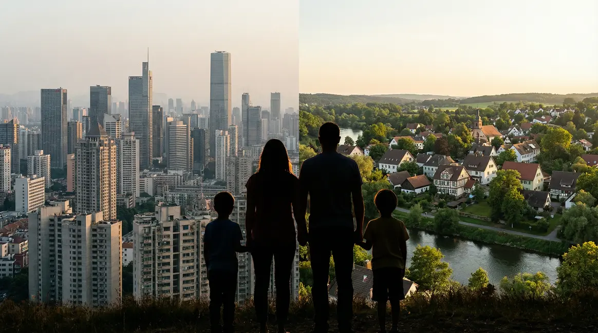 famille contemple ville compacte et petite ville moyenne