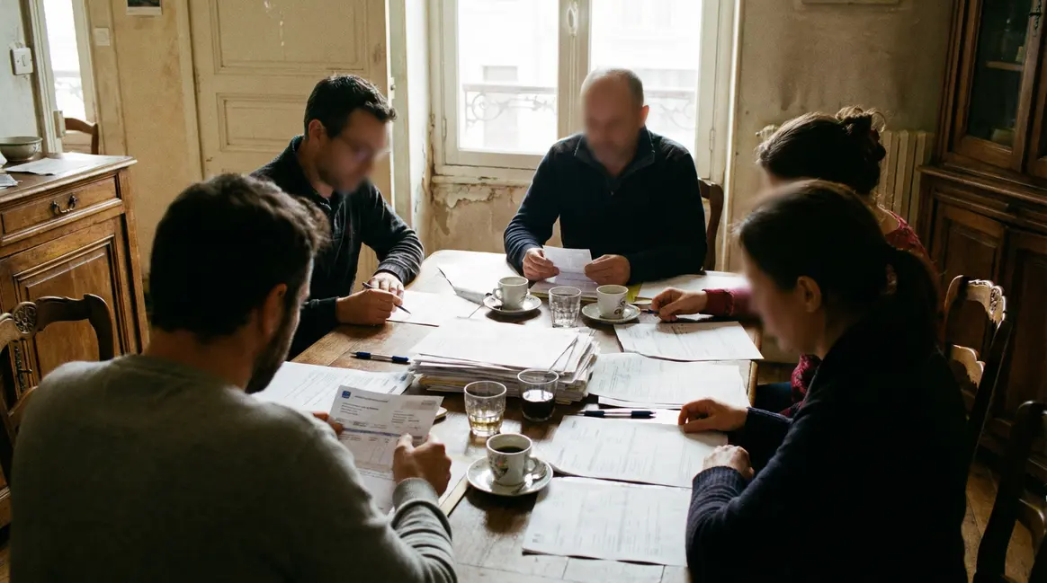 famille vérifie indemnités journalières autour d'une table