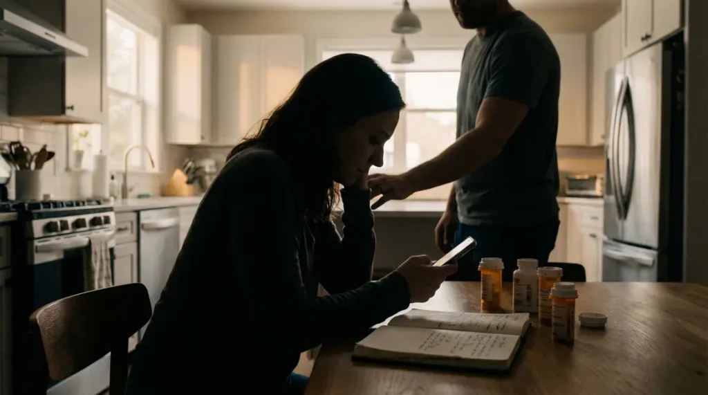 femme regarde traitement obésité téléphone cuisine