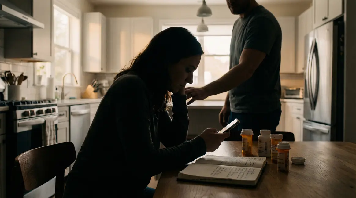 femme regarde traitement obésité téléphone cuisine