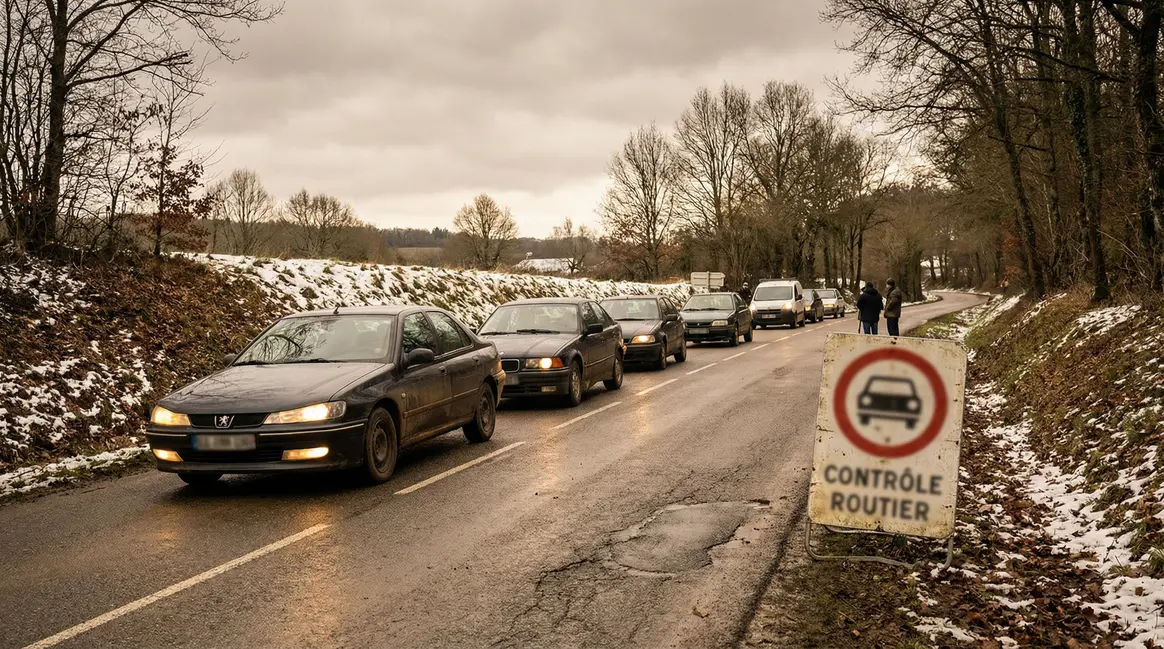 Voiture avec feux antibrouillard allumés contrôle routier visibilité