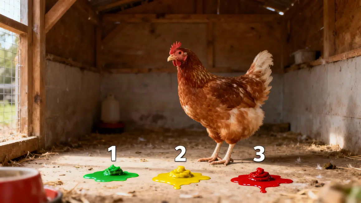 fientes liquides vert jaune rouge poule isolée