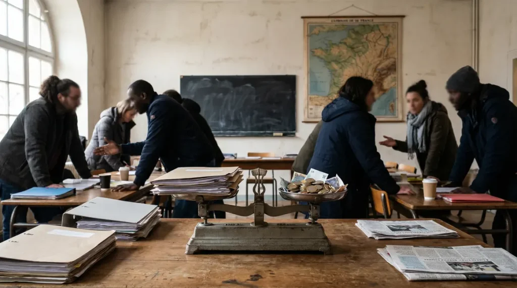 Salle de classe symbolique, impôts, solidarité en France