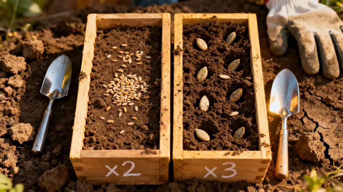 Semis plateau vu dessus comparaison graines fines grosses