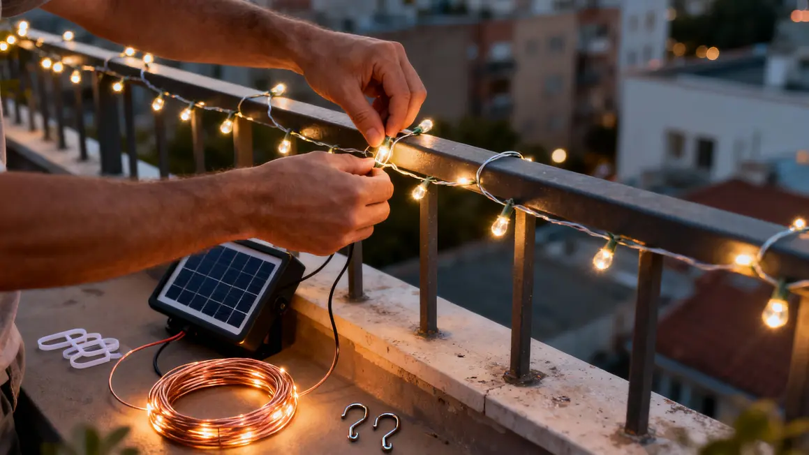 Installation facile guirlande solaire LED panneau terrasse