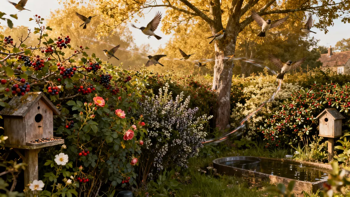 haie variée oiseaux arbres nichoirs baies points d eau