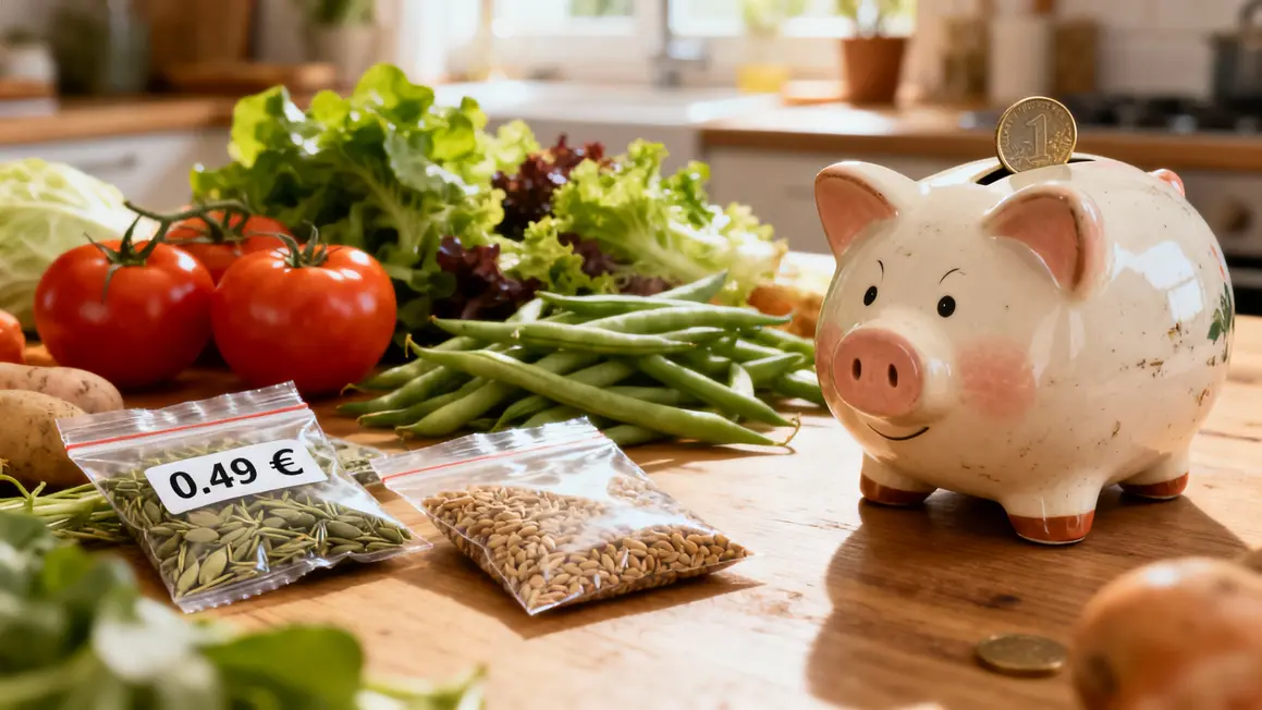 Table cuisine sachets graines Lidl piece legumes tirelire economie
