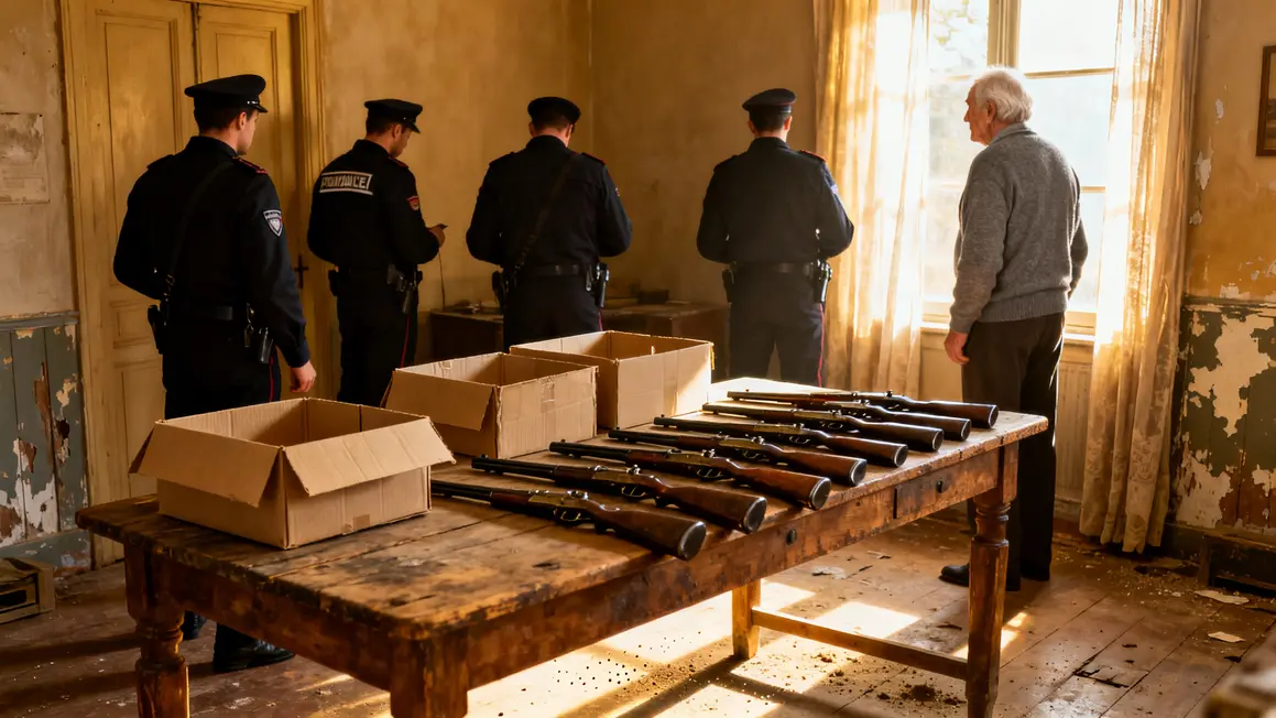 gendarmes inspectent collection armes anciennes matin