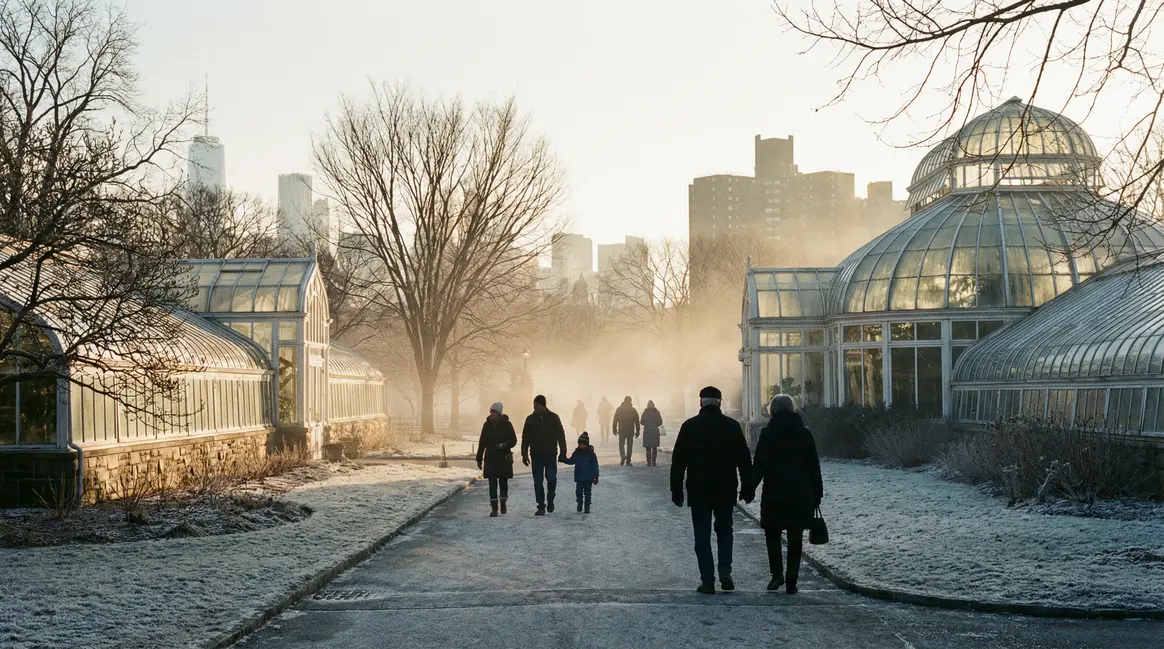 Jardin botanique d'hiver à New York sentiers givrés familles Bronx Park