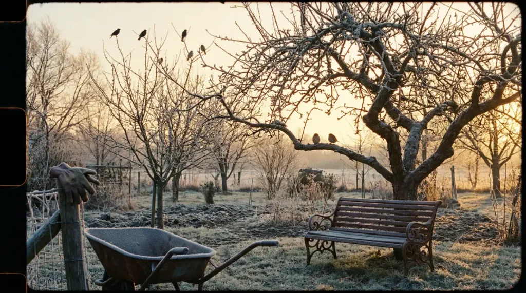jardin givre oiseaux pommier hiver Sillé-le-Guillaume