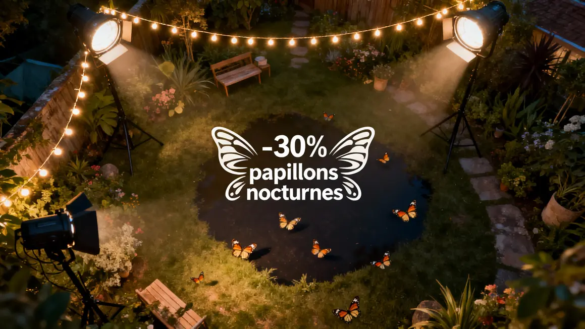 Jardin éclairé avec guirlandes moins de papillons nocturnes